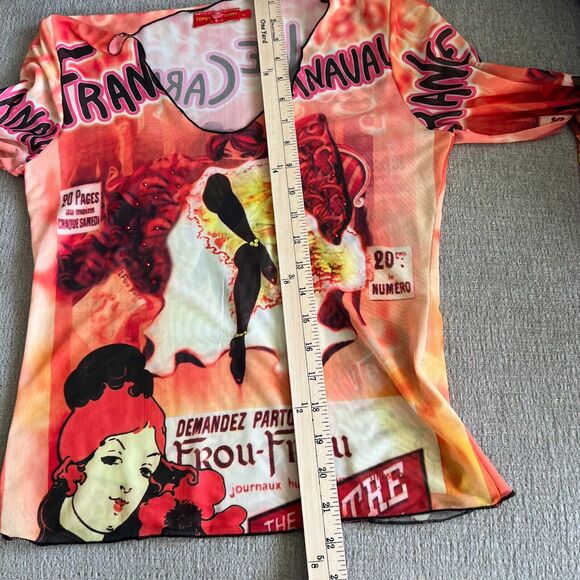 TOPSY TURVY Women’s Top Multicolor Mesh Size L Parisian Motif - Picture 3 of 5